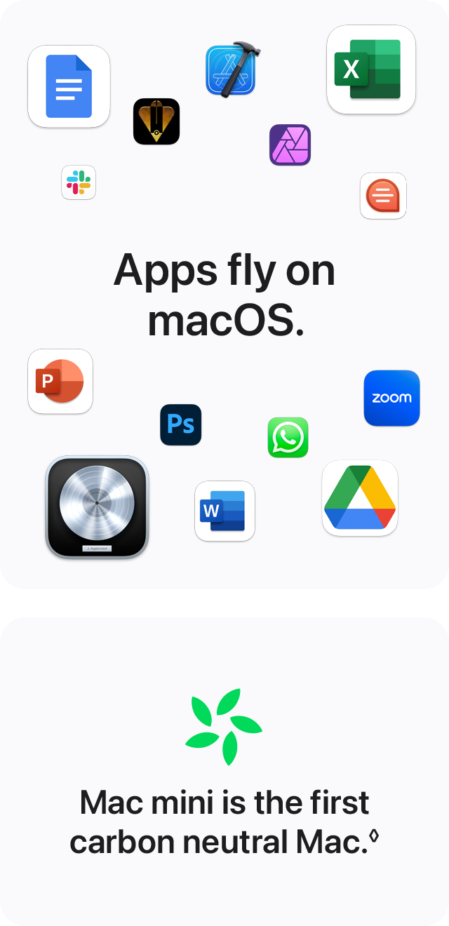 Apps fly on macOS.  Mac mini is the first carbon neutral Mac.◊